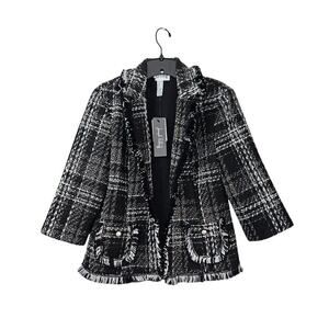 NWT Joseph Ribkoff Crop Tweed Jacket Womens Fringe Shimmer Open Front 10 Medium